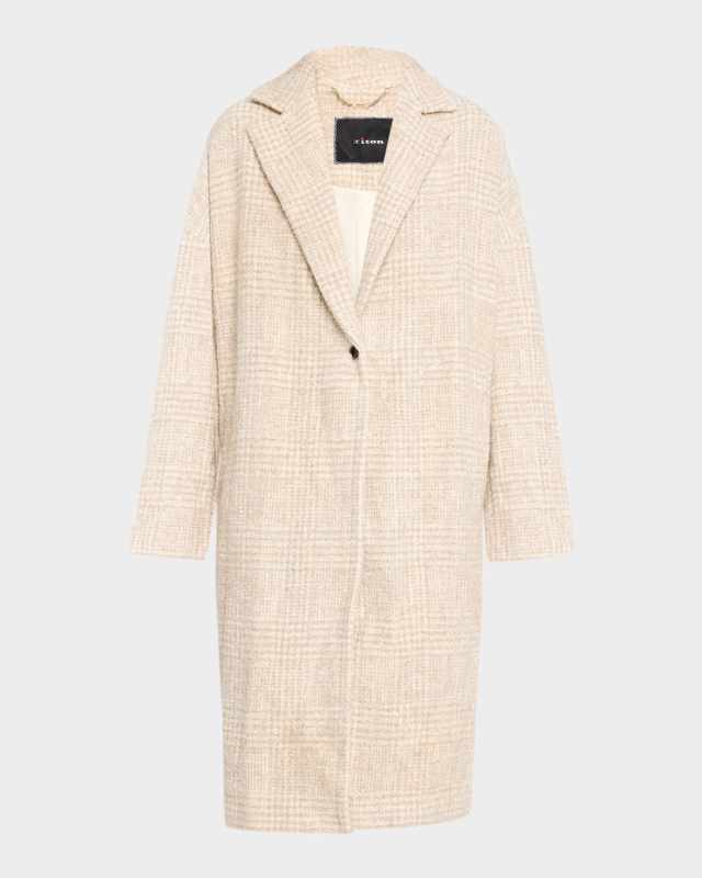 Paillette Check Tweed Single-Breasted Coat